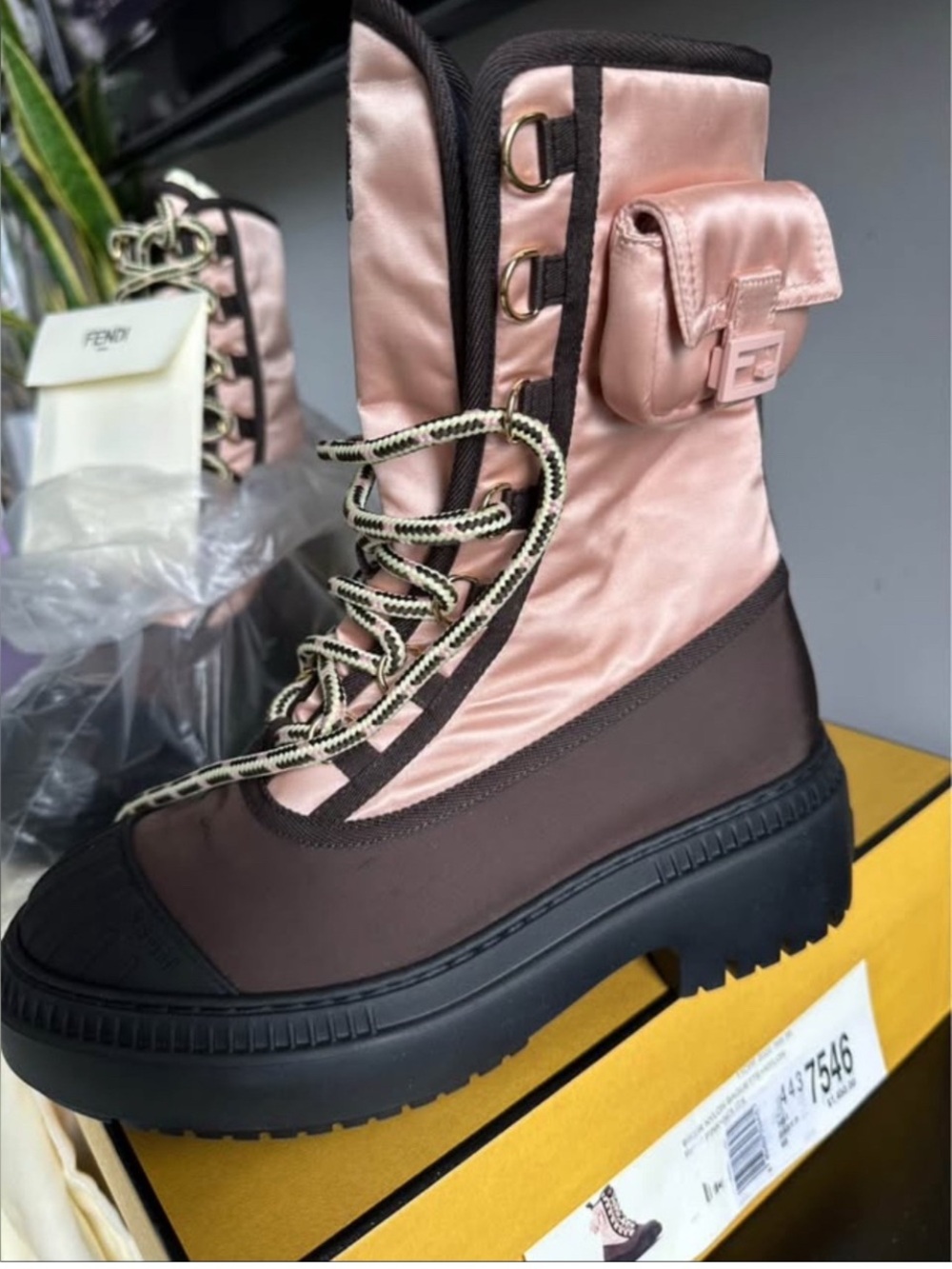 Fendi Domino Pink Nylon Biker Boots NWT Size 36 Rare